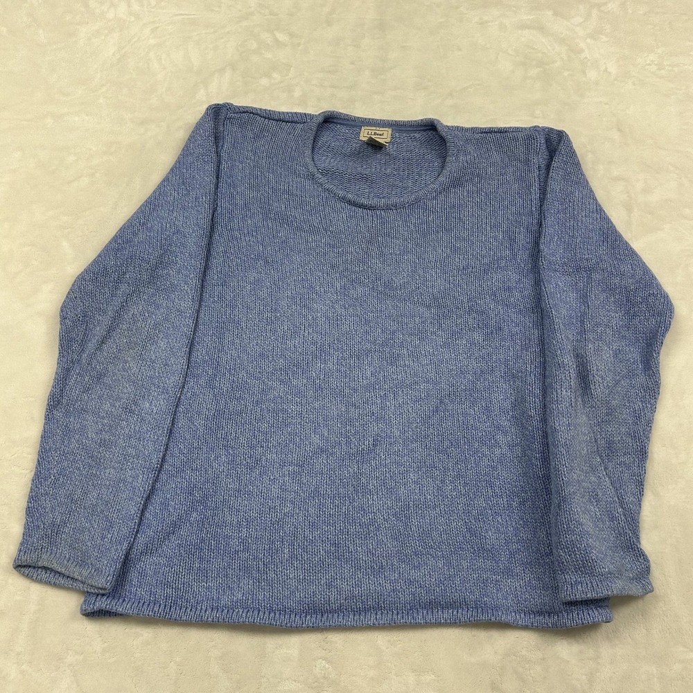 L.L. Bean Sweater Womens XL Blue Cotton Knit Crewneck Long Sleeve Pullover